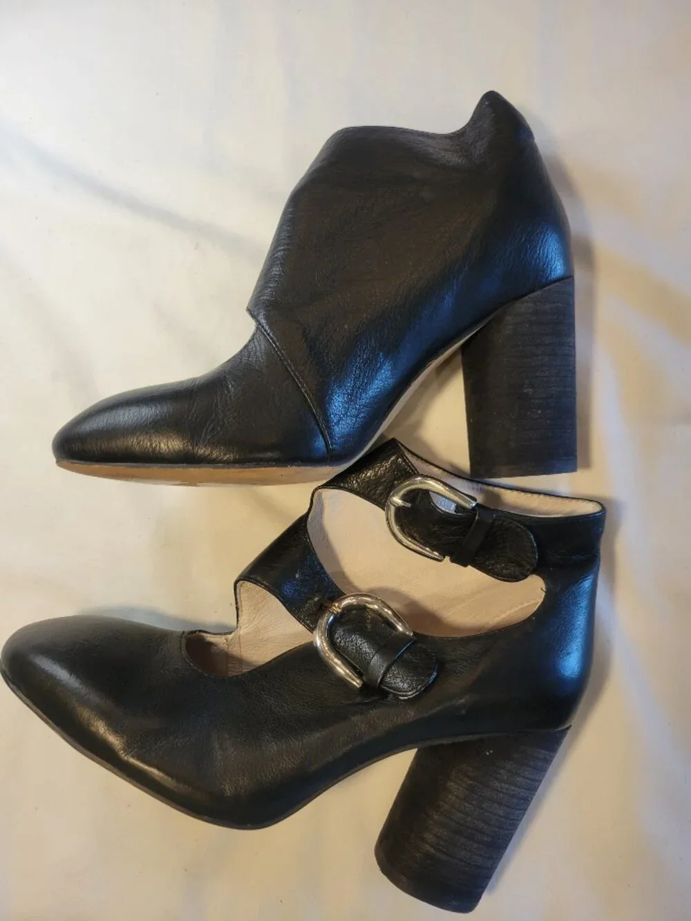 Silent D Anthropologie Black Leather Double Buckle Mary Jane Heels EU 36 US 6